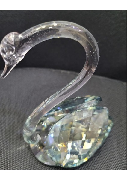 Orta Boy Yeşil Kuğu Kristal Cam El Yapım 10 x 12 cm Biblo Dekoratif Hediyelik Obje Figür 1 Adet