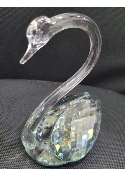 Orta Boy Yeşil Kuğu Kristal Cam El Yapım 10 x 12 cm Biblo Dekoratif Hediyelik Obje Figür 1 Adet