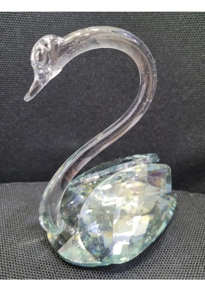 Orta Boy Yeşil Kuğu Kristal Cam El Yapım 10 x 12 cm Biblo Dekoratif Hediyelik Obje Figür 1 Adet