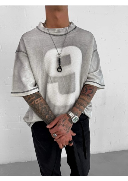 Erkek Dikiş Detaylı Waffle Kumaş Oversize T-Shirt Beyaz modelleri
