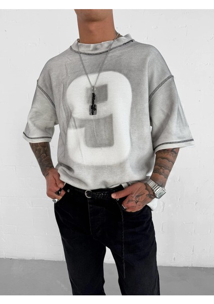 Erkek Dikiş Detaylı Waffle Kumaş Oversize T-Shirt Beyaz fırsatları