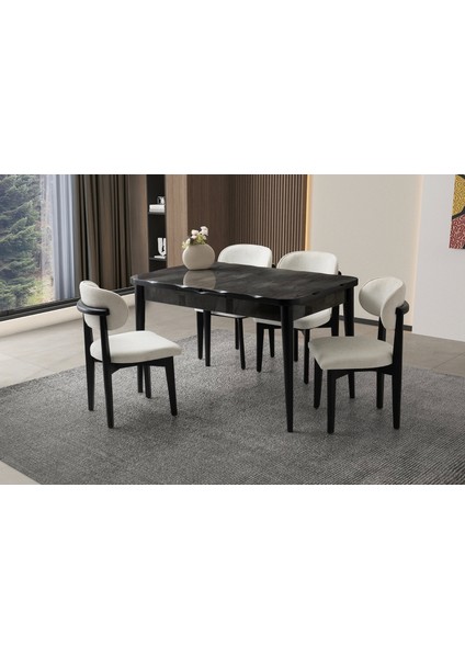 Ortadan Açılır Büyüyen 90 x 160 cm Mermer Desenli Ahşap Salon Yemek Masa Sandalye Takımı 4 Nergis Sandalyeli