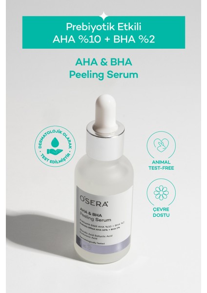 Aha & Bha Prebiyotik Etkili Peeling Cilt Serumu 30 ml (Aha 10% + Bha 2%)