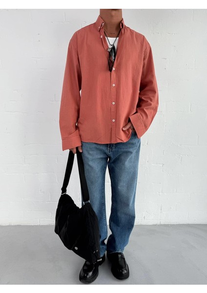 Erkek Relax Fit Rahat Kesim Ince Gömlek Kiremit fiyatları