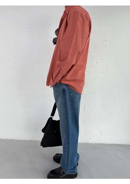 Erkek Relax Fit Rahat Kesim Ince Gömlek Kiremit modelleri