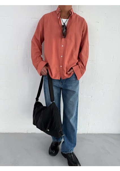 Erkek Relax Fit Rahat Kesim Ince Gömlek Kiremit indirimleri