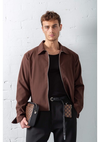 Erkek Boxy Fit Rahat Ceket Kahverengi