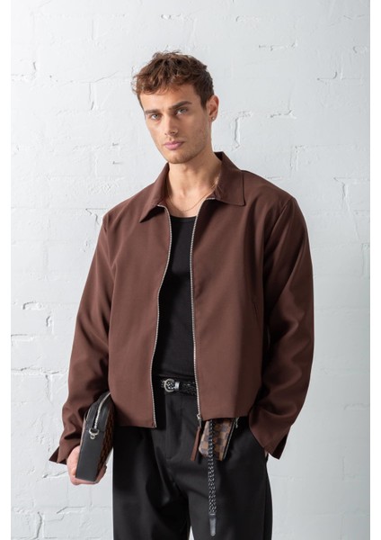 Erkek Boxy Fit Rahat Ceket Kahverengi fiyatları