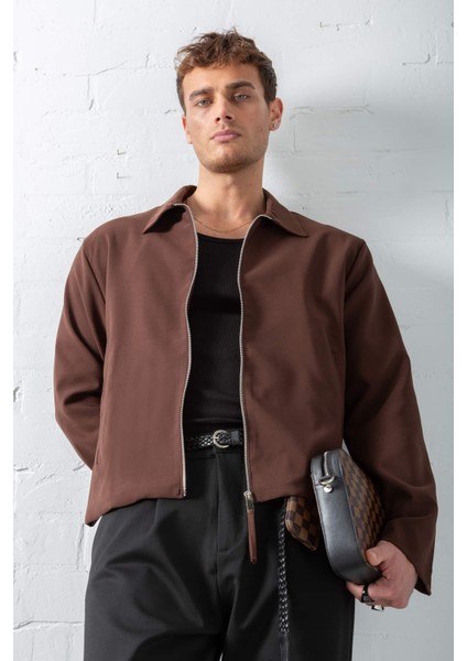 Erkek Boxy Fit Rahat Ceket Kahverengi indirimleri