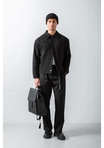 Erkek Boxy Fit Önü Cepli Ince Ceket Siyah fiyatları