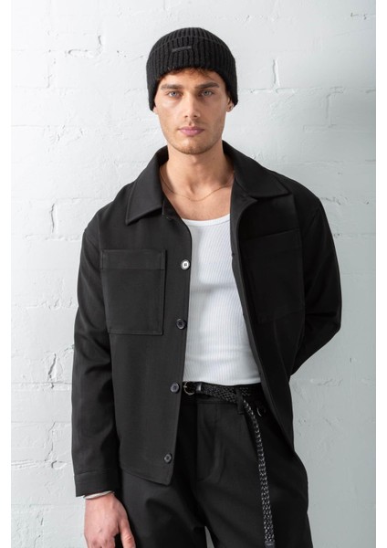Erkek Boxy Fit Önü Cepli Ince Ceket Siyah fırsatları