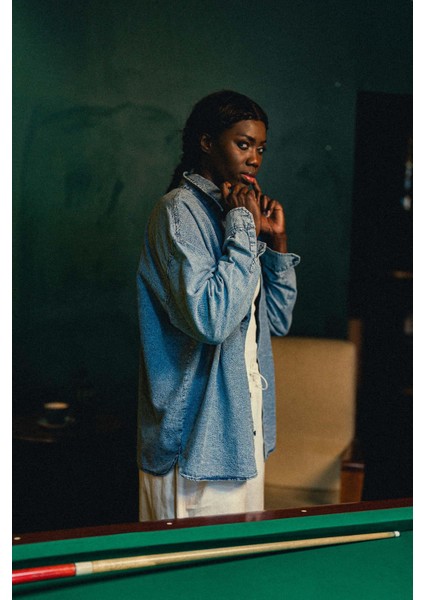 Erkek Denim Görünümlü Desenli Regular Fit Gömlek Mavi indirimleri