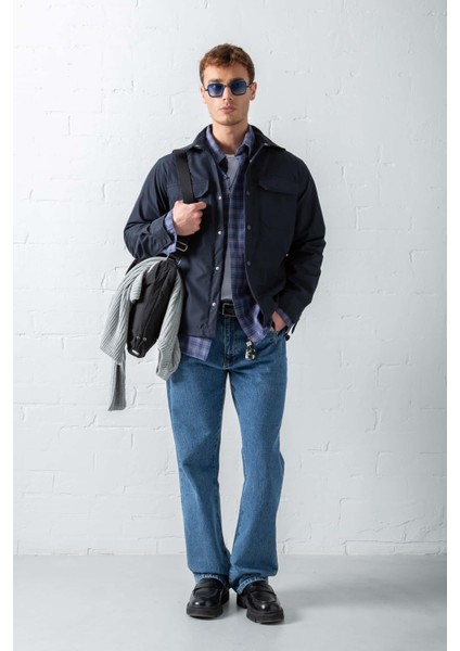 Erkek Önü Cepli Yakalı Slim Fit Ceket Lacivert