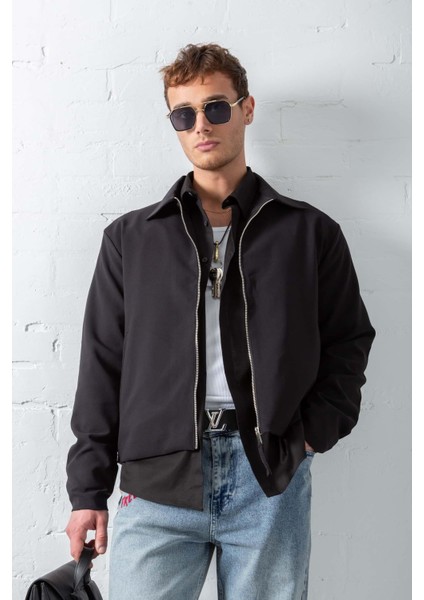 Erkek Boxy Fit Rahat Ceket Siyah