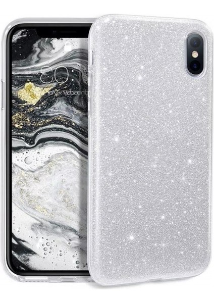 iPhone x Uyumlu Simli Şeffaf Silikon Esnek Kılıf Arka Kapak