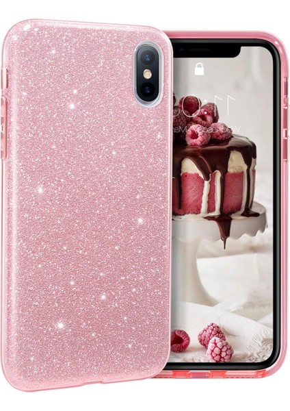 iPhone x Uyumlu Simli Şeffaf Silikon Esnek Kılıf Arka Kapak