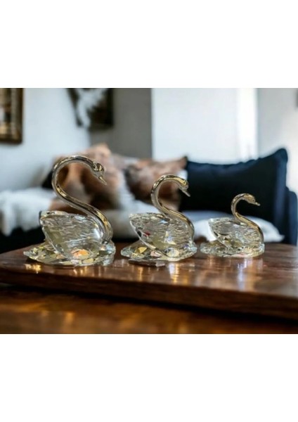 Minik Gold Altın Renk Kuğu Kristal Cam El Yapım 6 x 7 cm Biblo Dekoratif Obje Figür Hediyelik 1 Adet indirimleri