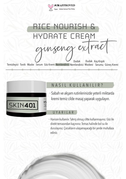 Nemlendirici Krem Pirinç Özü Hyalüronik Asit ve Ginseng İçerikli Vegan 50 ml Tüm Cilt Tipleri fırsatları