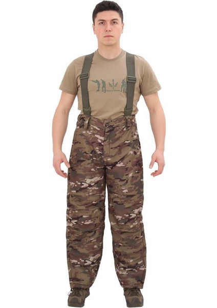 Outdoor Softshell Su Geçirmez Kışlık Erkek Pantolon (Salopet Askılı), Kamuflaj Renk