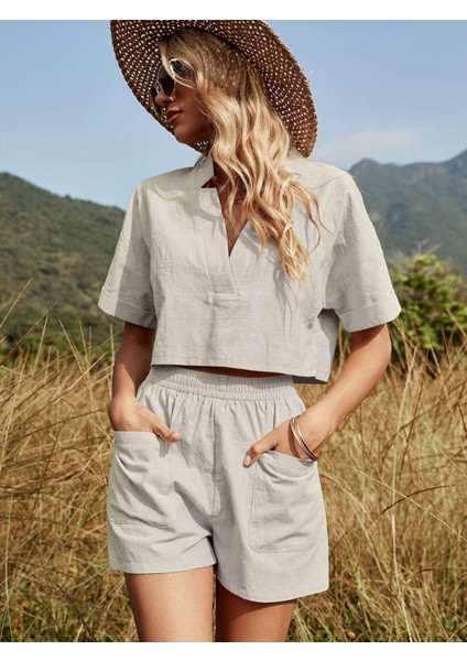 Yaka Detaylı Şortlu Ikili Takım modelleri