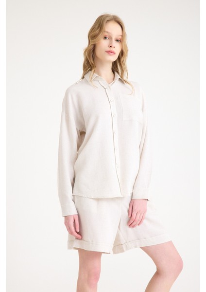 Keten Yazlık Uzun Kol Gömlek Şort Ikili Takım indirimleri