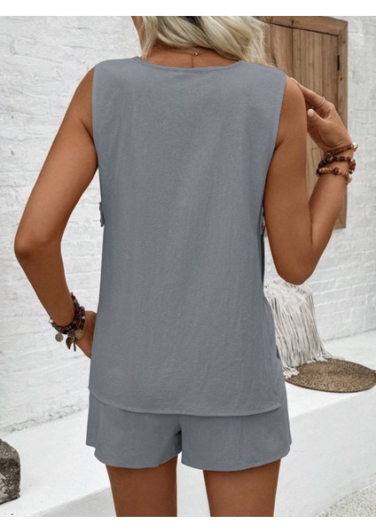 Keten Yazlık Kolsuz Bluz Şort Ikili Takım modelleri