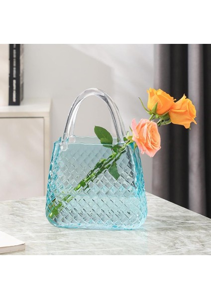 Çanta Vazo Cam Çiçek Vazosu Dekoratif Mavi Vazo Büyük Boy Oval Model 1,5kg Glass Bag Vase