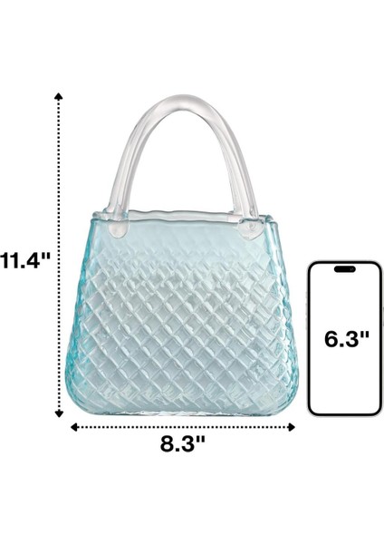 Çanta Vazo Cam Çiçek Vazosu Dekoratif Mavi Vazo Büyük Boy Oval Model 1,5kg Glass Bag Vase