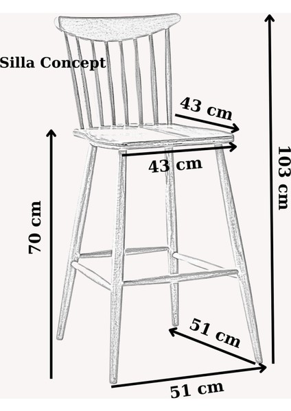 Concept Ham Cilasız Yıldız Bar Sandalyesi Naturel Ahşap Ada Sandalye Mutfak Sandalyesi