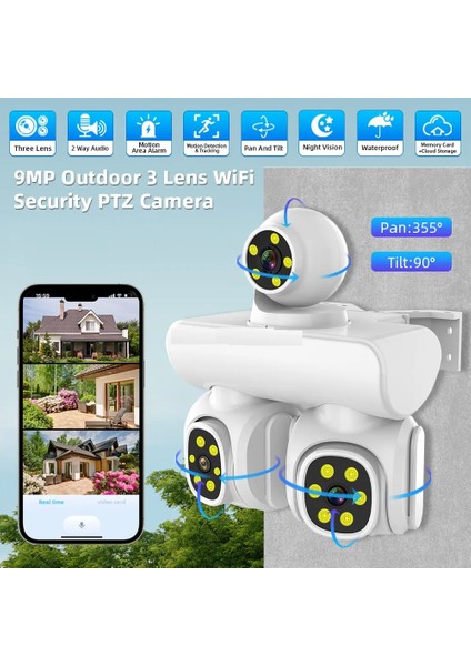 Full Hd 4g/wifi Video Gözetim Kamera Açık 6k 360' 3ptz K 3ekran 3lensler Wifi Güvenlik Kamerası