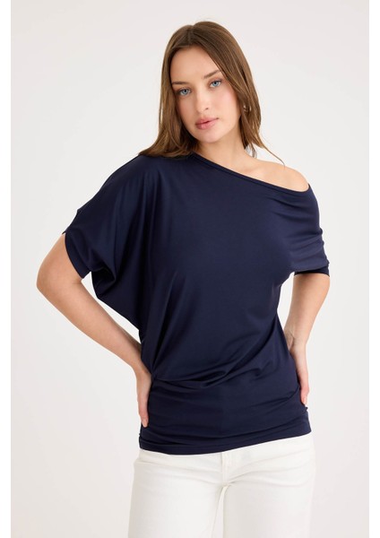 Kayık Yaka Kısa Kol Modal Bluz modelleri
