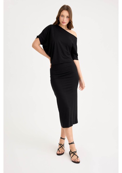 Kayık Yaka Kısa Kol Modal Elbise fiyatları