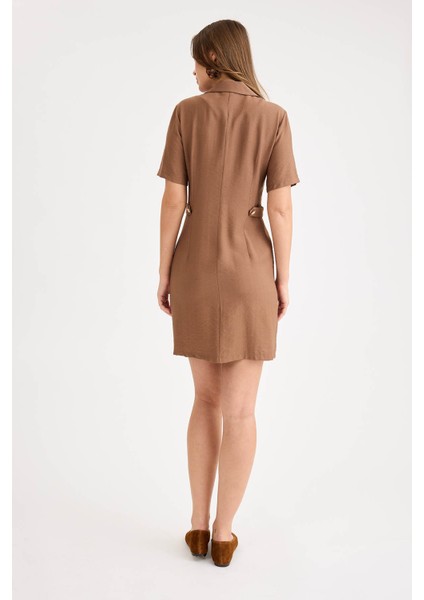 Gold Düğmeli Kapak Cepli Kısa Kol Mini Elbise indirimleri