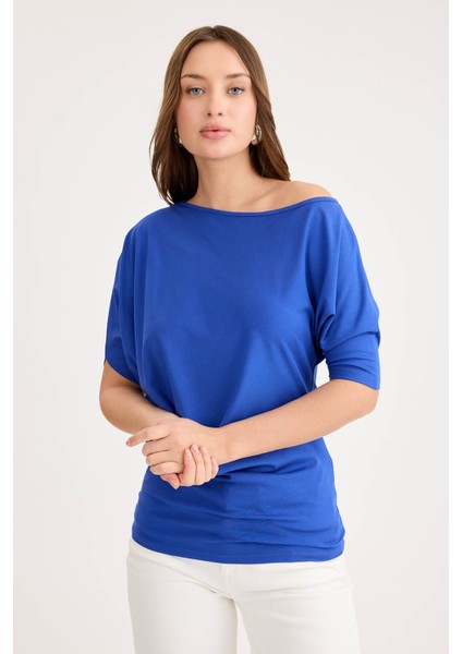 Kayık Yaka Kısa Kol Modal Bluz modelleri