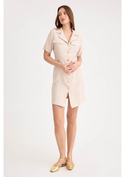 Gold Düğmeli Kapak Cepli Kısa Kol Mini Elbise fiyatları