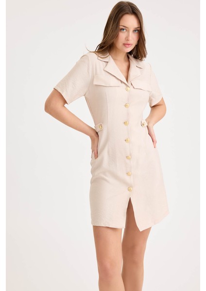 Gold Düğmeli Kapak Cepli Kısa Kol Mini Elbise fırsatları