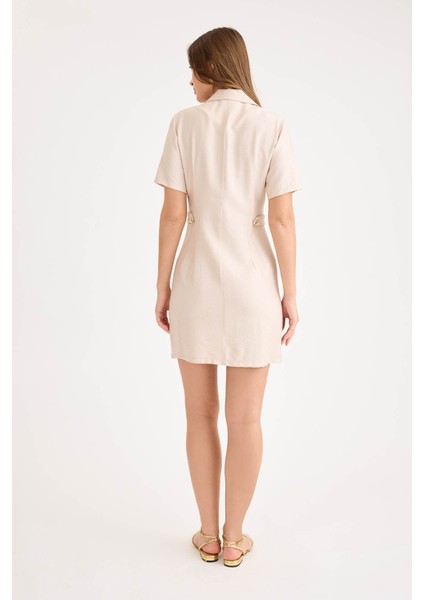 Gold Düğmeli Kapak Cepli Kısa Kol Mini Elbise indirimleri