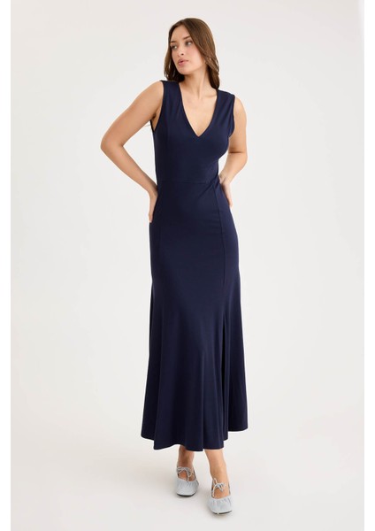 V Yaka Sıfır Kol Modal Uzun Elbise fiyatları