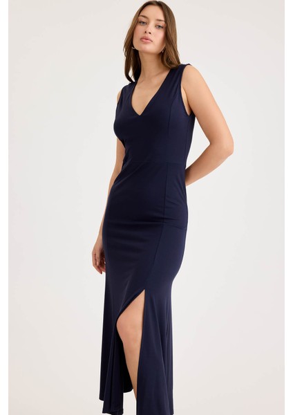 V Yaka Sıfır Kol Modal Uzun Elbise indirimleri