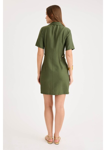 Gold Düğmeli Kapak Cepli Kısa Kol Mini Elbise indirimleri