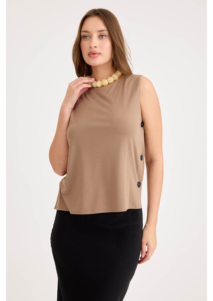Yanları Düğmeli Sıfır Kol Modal Bluz fiyatları
