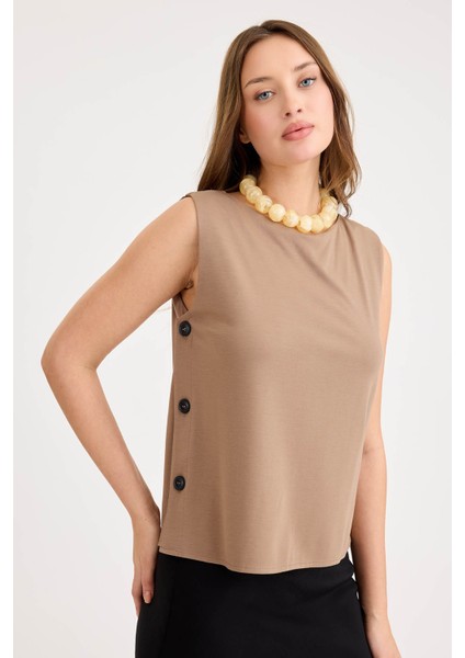 Yanları Düğmeli Sıfır Kol Modal Bluz modelleri