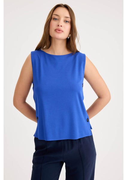 Yanları Düğmeli Sıfır Kol Modal Bluz modelleri