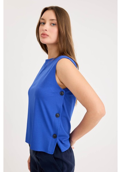 Yanları Düğmeli Sıfır Kol Modal Bluz fırsatları