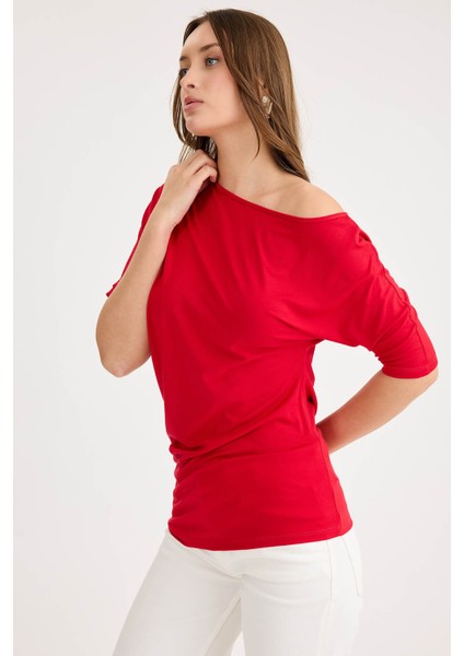 Kayık Yaka Kısa Kol Modal Bluz modelleri