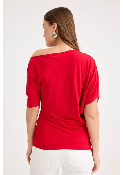 Kayık Yaka Kısa Kol Modal Bluz indirimleri