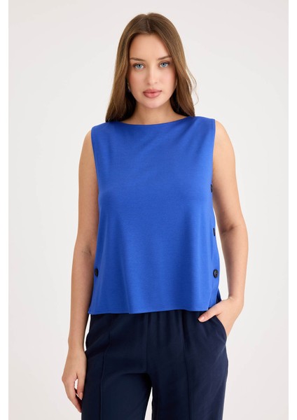 Yanları Düğmeli Sıfır Kol Modal Bluz