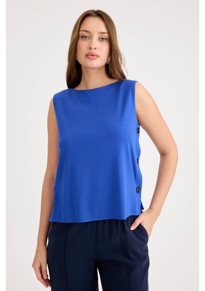 Yanları Düğmeli Sıfır Kol Modal Bluz fiyatları