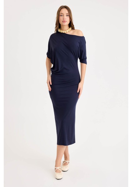 Kayık Yaka Kısa Kol Modal Elbise fiyatları