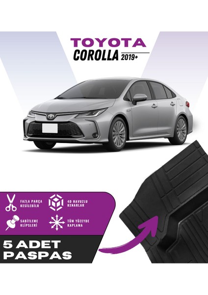 Toyota Corolla 2019+ 5'li Paspas Seti Yüksek Kalite Kesilebilir Universal Oto Paspas